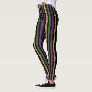 Mardi Gras Vertical Stripe Pattern Purple Green Leggings