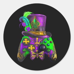 Mardi Gras Video Game Controller E sport for kids  Classic Round Sticker