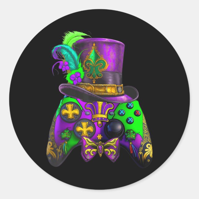 Mardi Gras Video Game Controller E sport for kids  Classic Round Sticker (Front)