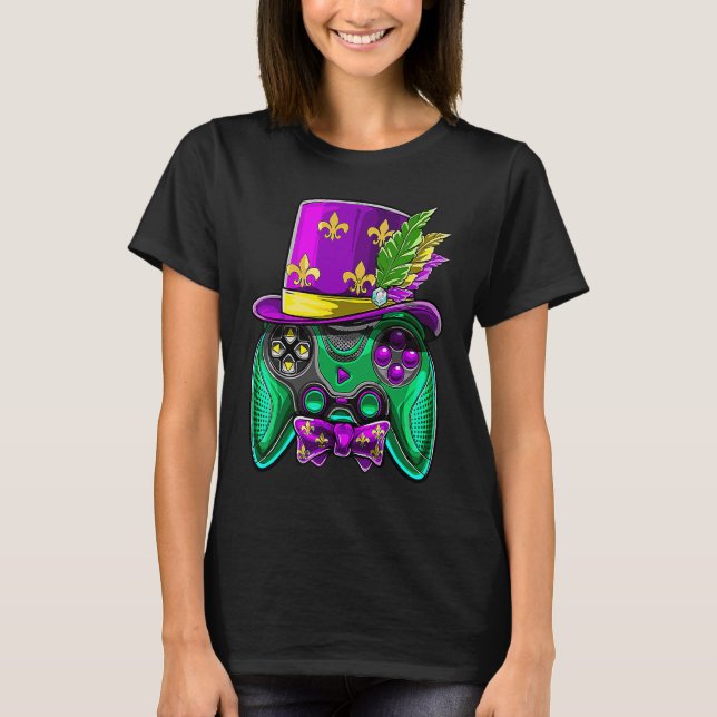 Mardi Gras Video Game Controller for Gamer Mardi G T-Shirt (Front)