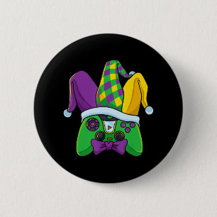 Mardi Gras Video Game Controller Jester Hat Costum 2 Inch Round Button