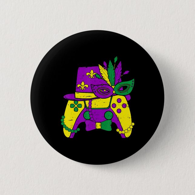 Mardi Gras Video Game Controller Jester Hat Costum 2 Inch Round Button (Front)