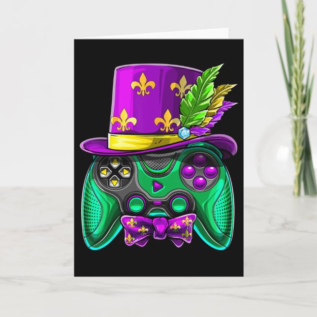 Mardi Gras Video Game Controller Jester Hat Costum Card (Front)