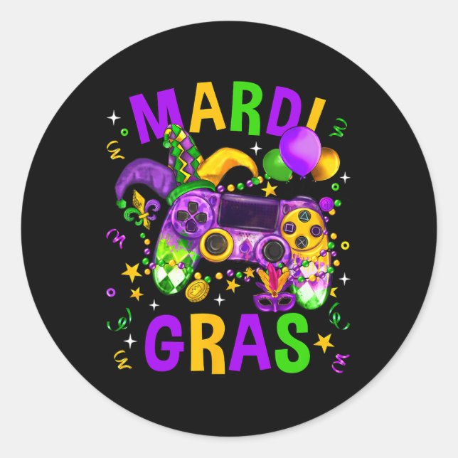 Mardi Gras Video Game Controller Jester Hat Costum Classic Round Sticker (Front)