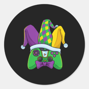 Mardi Gras Video Game Controller Jester Hat Costum Classic Round Sticker