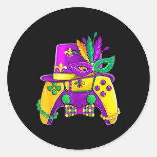 Mardi Gras Video Game Controller Jester Hat Costum Classic Round Sticker