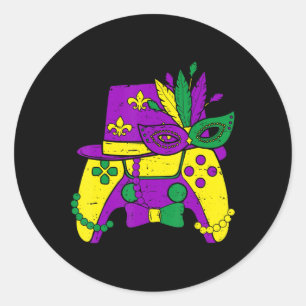 Mardi Gras Video Game Controller Jester Hat Costum Classic Round Sticker