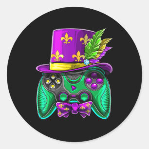 Mardi Gras Video Game Controller Jester Hat Costum Classic Round Sticker