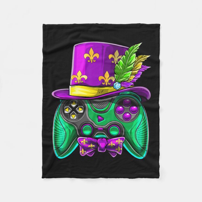 Mardi Gras Video Game Controller Jester Hat Costum Fleece Blanket (Front)