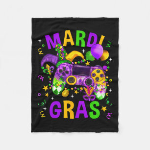 Mardi Gras Video Game Controller Jester Hat Costum Fleece Blanket