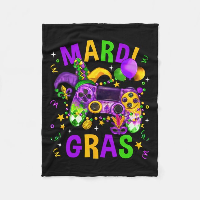 Mardi Gras Video Game Controller Jester Hat Costum Fleece Blanket (Front)
