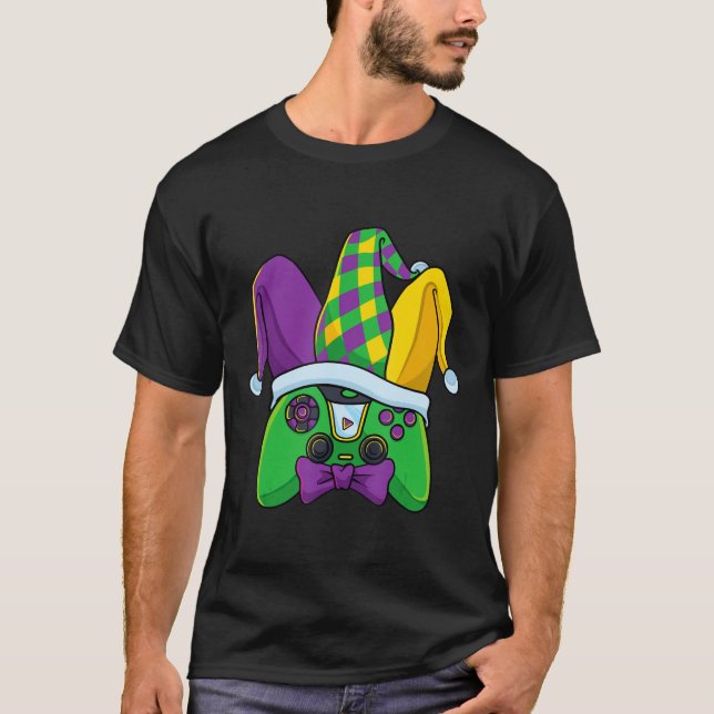 Mardi Gras Video Game Controller Jester Hat Costum T-Shirt (Front)