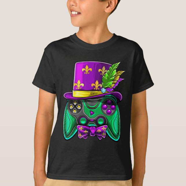 Mardi Gras Video Game Controller Jester Hat Costum T-Shirt (Front)