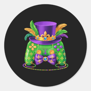 Mardi Gras Video Game Controller Jester Hat Gamer Classic Round Sticker