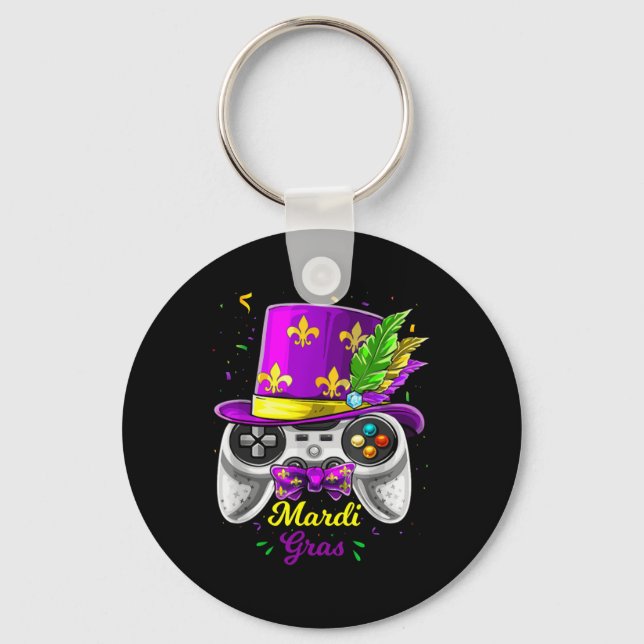 Mardi Gras Video Game Controller Jester Mask Costu Keychain (Front)