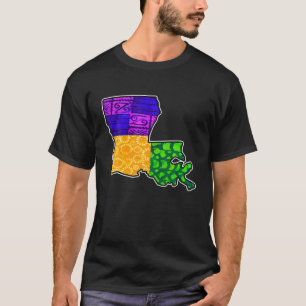 Mardi Gras Vintage Louisiana State Map T-Shirt