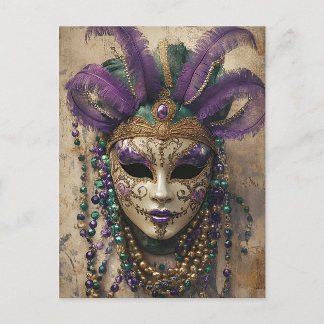 Mardi Gras Vintage Mask Beads  Postcard (Front)