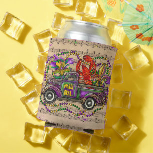 Mardi Gras Vintage Truck Crawfish Fleur De Lis Can Cooler