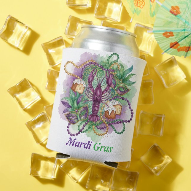 Mardi Gras Watercolor Celebration  Can Cooler (In Situ Summer)
