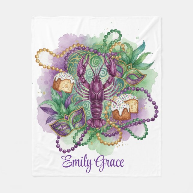 Mardi Gras Watercolor Celebration  Fleece Blanket (Front)
