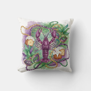 Mardi Gras Watercolor Celebration Throw Pillow