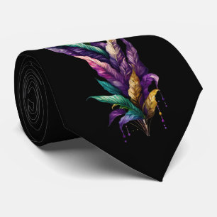 Mardi Gras Watercolor Leaves Gold Green Purple Tie
