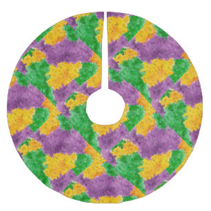 Mardi Gras Watercolor Pointillize Camouflage Brushed Polyester Tree Skirt