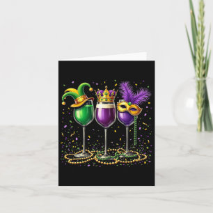 Mardi Gras Wine Gles Design– Funny Fat Tuesday Dri Card
