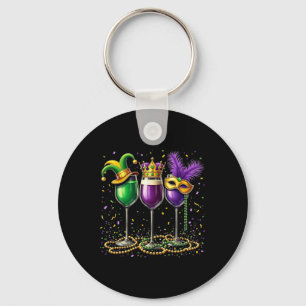 Mardi Gras Wine Gles Design– Funny Fat Tuesday Dri Keychain