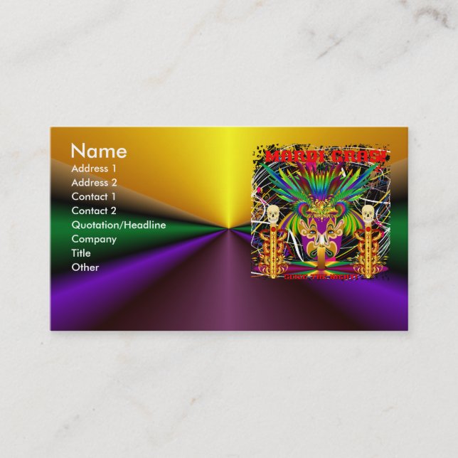 Mardi Gras Witch Doctor-Skull V-3-T Business Card (Front)