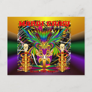 Mardi Gras Witch Doctor-Skull V-3-T Postcard