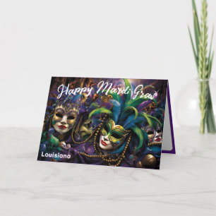 💚💜💛 Mardi Gras with beautiful masks Card