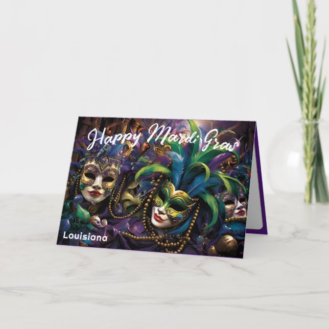 💚💜💛  Mardi Gras with beautiful masks Card (Front)