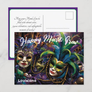 💚💜💛  Mardi Gras with beautiful masks Postcard