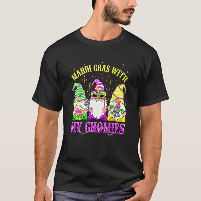Mardi Gras With My Gnomies Three Gnome Costum 1 T-Shirt (Front)