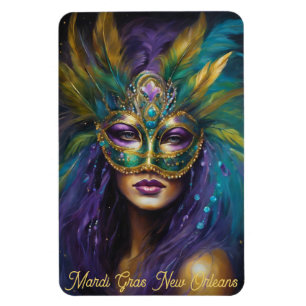 Mardi Gras Woman In  Mask Carnival Edit Text Magnet