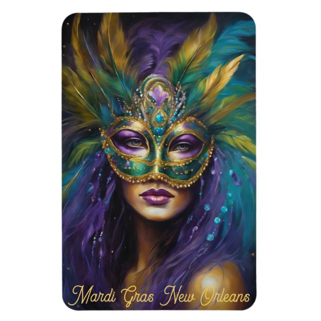 Mardi Gras Woman In  Mask Carnival Edit Text Magnet (Vertical)