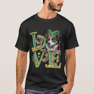 Mardi Gras Word LOVE Australian Shepherd Masquerad T-Shirt