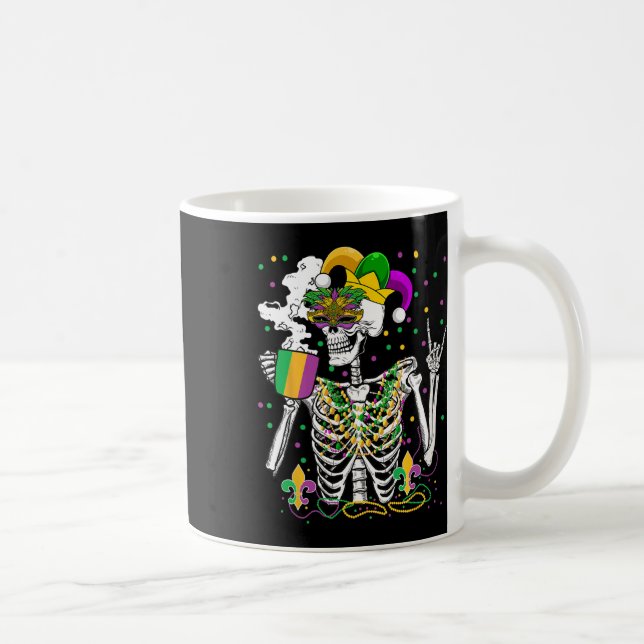 Mardi Gras X-ray Skeleton Drinking Coffee Cute Hea Mug (Right)