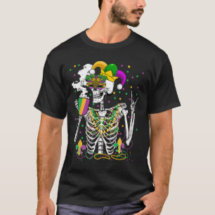 Mardi Gras X-ray Skeleton Drinking Coffee Cute Hea T-Shirt