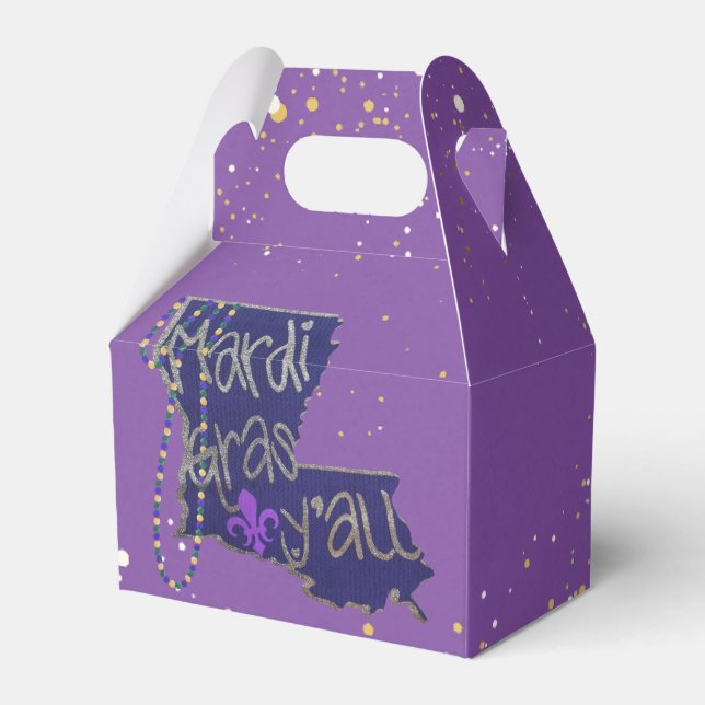 Mardi Gras Y’all Louisiana State Beads Glitter Favor Box (Front Side)