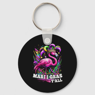 Mardi gras y'all pink flamingo jester hat and bead keychain