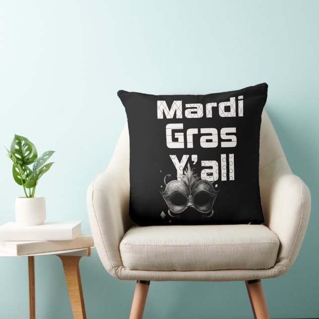 Mardi Gras Y'all Throw Pillow (Chair)