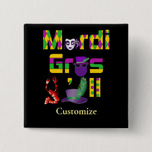Mardi Gras Y'all Thunder_Cove 2 Inch Square Button