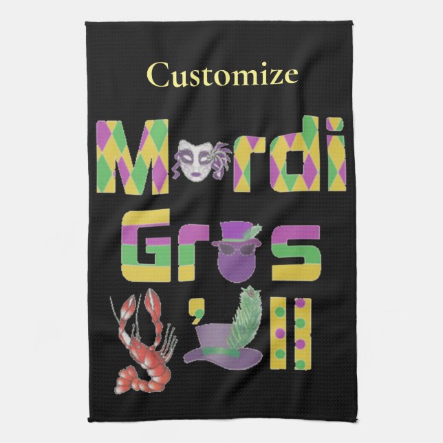 Mardi Gras Y'all Thunder_Cove Kitchen Towel (Vertical)