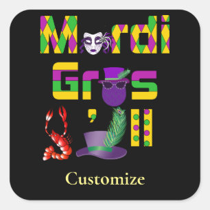 Mardi Gras Y'all Thunder_Cove Square Sticker