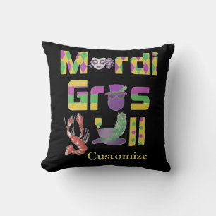 Mardi Gras Y'all Thunder_Cove Throw Pillow