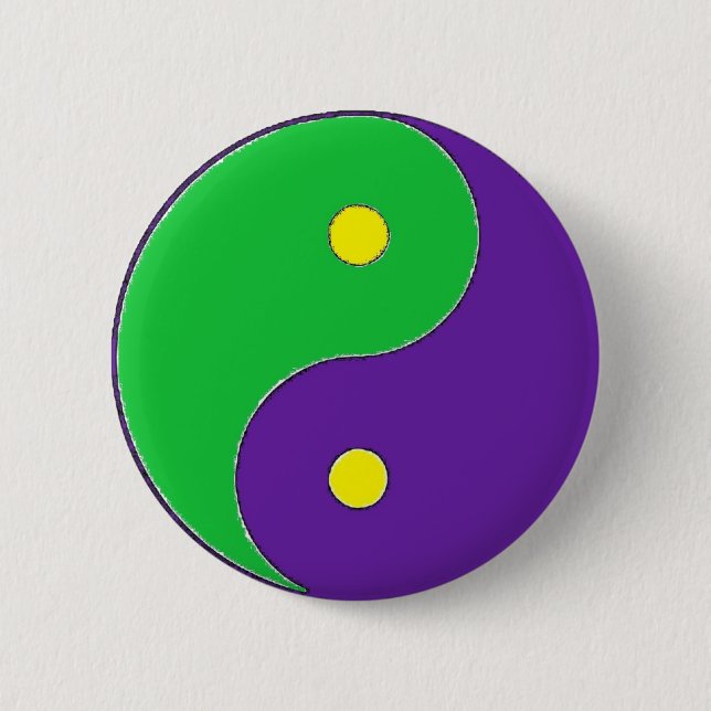 MARDI GRAS YIN YANG SYMBOL 2 INCH ROUND BUTTON (Front)
