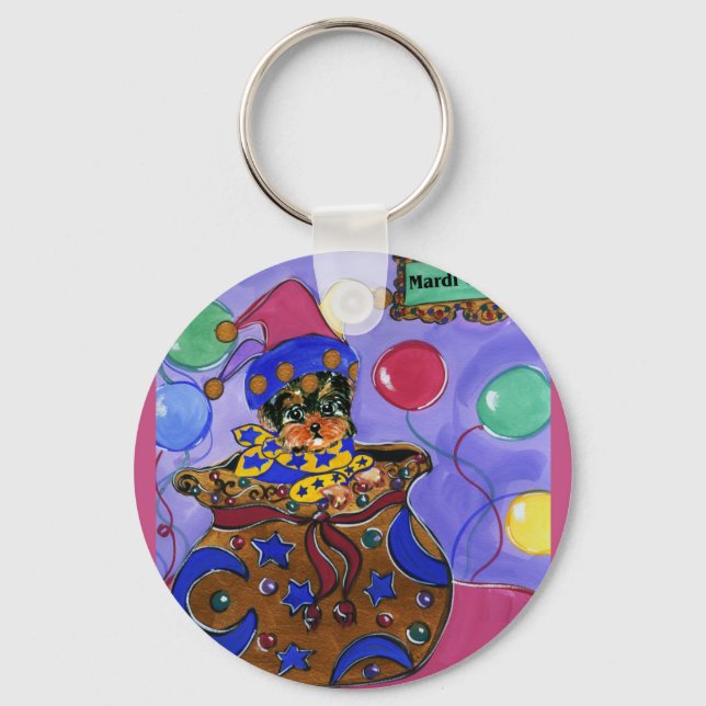 Mardi Gras Yorkie Poo Keychain (Front)