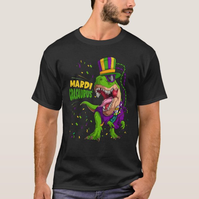 Mardi Grasaurus Mardi Gras Trex Dinosaur Mardi Gra T-Shirt (Front)